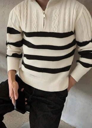 Pull blanc rayé noir zippé – Laine, marque: Veliannet, état: Très bon état, taille: M / 38 / 10, 45,99 €, 48,99 € Protection acheteurs incluse