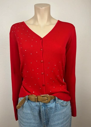 Vintage Red Rhinestone Knit Cardigan – Elegant Shiny Button-Up Size S Woman, marke: Vintage Dressing, zustand: Sehr gut, größe: S / 36 / 8, 12,90 €, 14,25 € inklusive Vinted-Käuferschutz