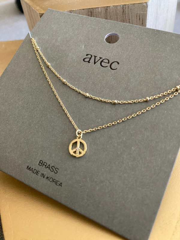 Tiny peace sign CZ layered necklace 2