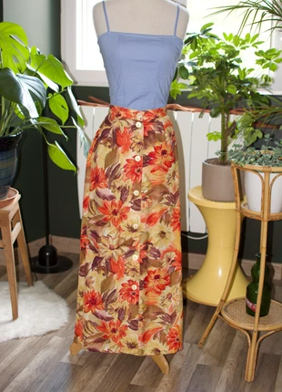 Jupe longue a fleurs vintage multicolore années 80 France , marke: Vintage, zustand: Sehr gut, größe: XL / 42 / 14, 10,00 €, 11,20 € beinhaltet Vinted-Käuferschutz Pro