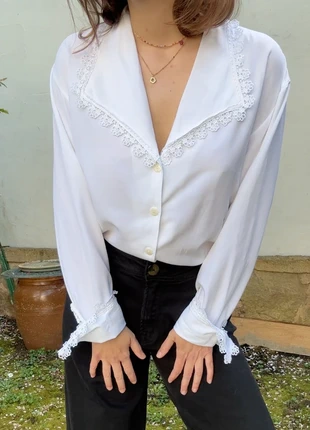 Magnifique chemisier blanc avec grand col à broderie anglaise - vintage retro bohème chic, marque: Vintage Dressing, état: Bon état, taille: XL / 42 / 14, 15,00 €, 16,45 € Protection acheteurs (Pro) incluse