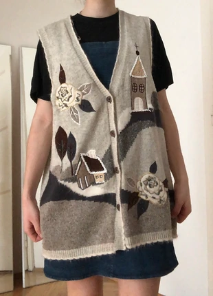 unique vintage 80s 90s wool blend sleeveless baggy wide sweater vest embroidery patchwork pearls, marke: Vintage Dressing, zustand: Gut, größe: L / 40 / 12, 30,00 €, 31,70 € inklusive Vinted-Käuferschutz