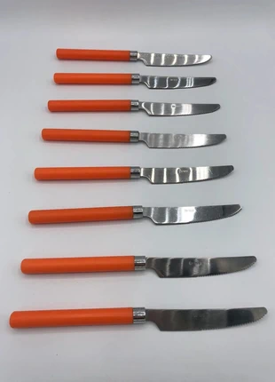 🧡 Set de 8 couteaux vintage orange fluo – Spécial Halloween 🎃, condition: Very good, €6.00, €7.00 includes Buyer Protection