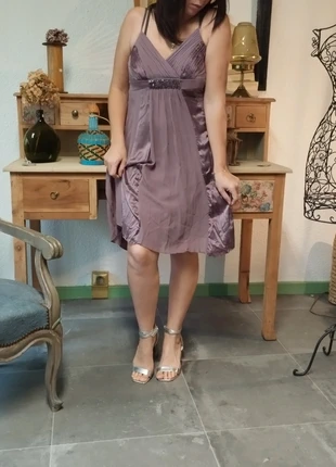 💜 Robe mauve en soie – 1 2 3– ceinture strass – taille 34 – très bon état, marke: 123, zustand: Sehr gut, größe: XS / 34 / 6, 12,00 €, 13,30 € beinhaltet Vinted-Käuferschutz Pro