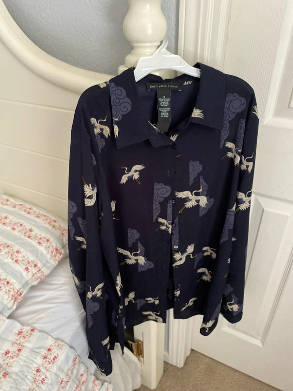 Cute Button Up with Cranes and Clouds 1
