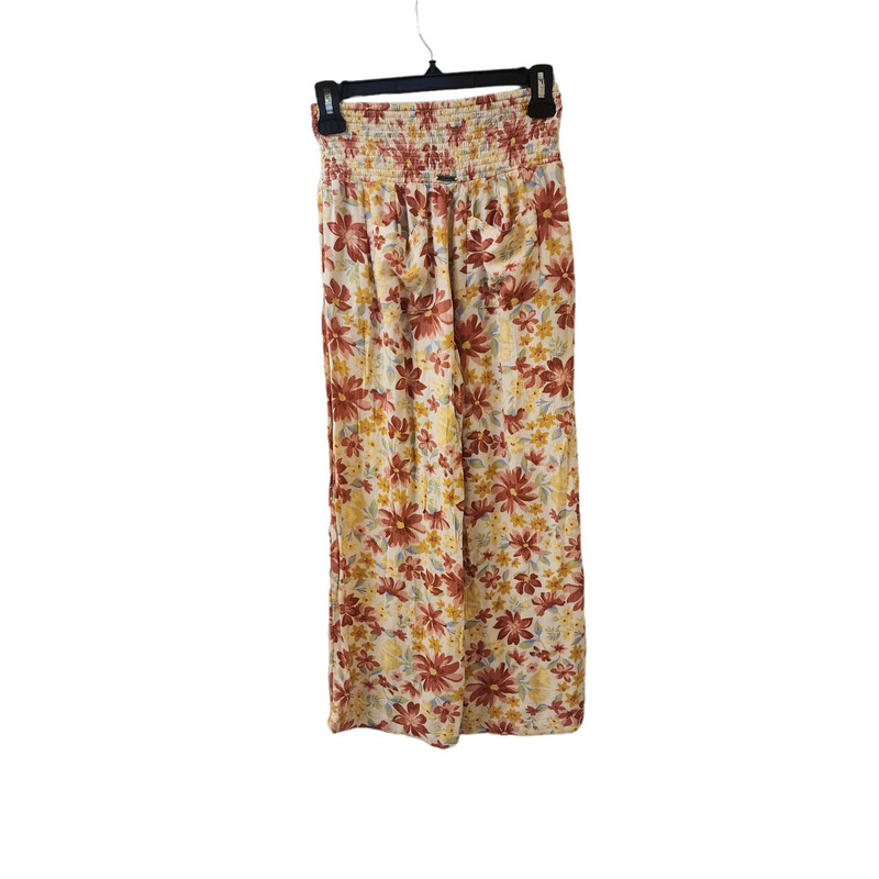 Billabong Floral Beach Casual Pants Medium Yellow/Mauve/Cream 3