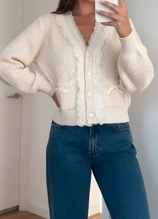 Gilet crème doux avec dentelle, boutons nacrés et petits nœuds mignons taille S, merk: Vintage Chic, staat: Heel goed, maat: S / 36 / 8, € 47,90, € 51,00 inclusief Kopersbescherming Pro