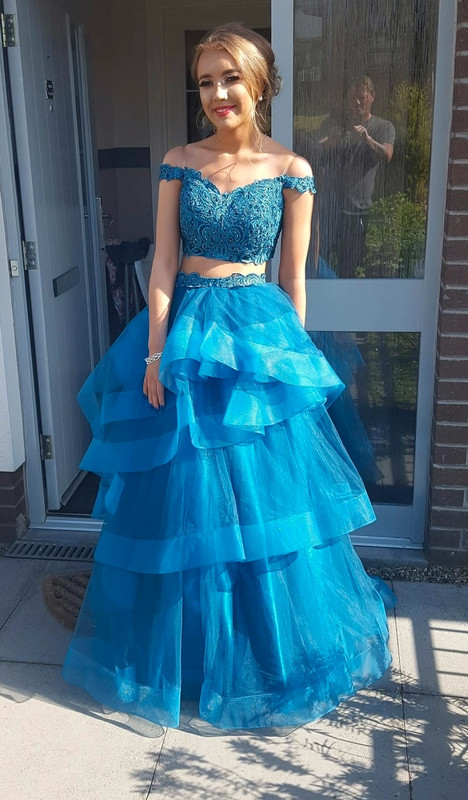 2 piece teal prom clearance dress