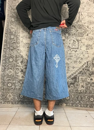 Jort baggy large brodé croix gothique handmade streetwear hip-hop y2k skater taille 32US, merk: JNCO, staat: Heel goed, maat: W32 | FR 42, € 40,00, € 42,70 inclusief Kopersbescherming Pro
