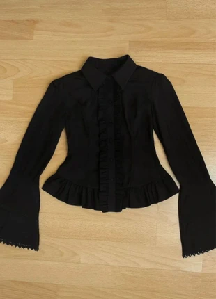 Chemise gothique noire élégante à volants manches évasées vintage, merk: goth, staat: Heel goed, maat: S / 36 / 8, € 49,00, € 52,15 inclusief Kopersbescherming