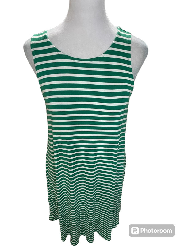 Old Navy Green & White Striped Sleeveless Knee Length Swing Dress Size Small 2