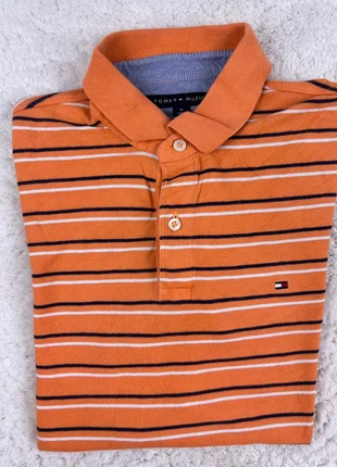 Polo brodé à rayures Tommy Hilfiger - M - orange blanc noir, marke: Tommy Hilfiger, zustand: Sehr gut, größe: M, 14,00 €, 15,40 € beinhaltet Vinted-Käuferschutz Pro