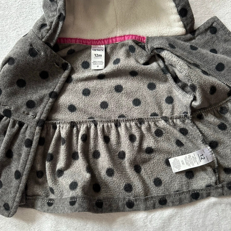 Carter’s Polka Dot Buttoned Hooded Fleece Sweater in Gray/Black - Size 12 Months 5