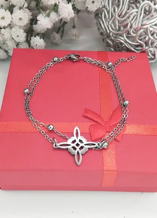 Bracelet double en acier inoxydable argenté – nœud de protection, marca: Boutique Île de Beauté, estado: Novo sem etiquetas, €3.95, €4.85 inclui Proteção do Comprador Pro