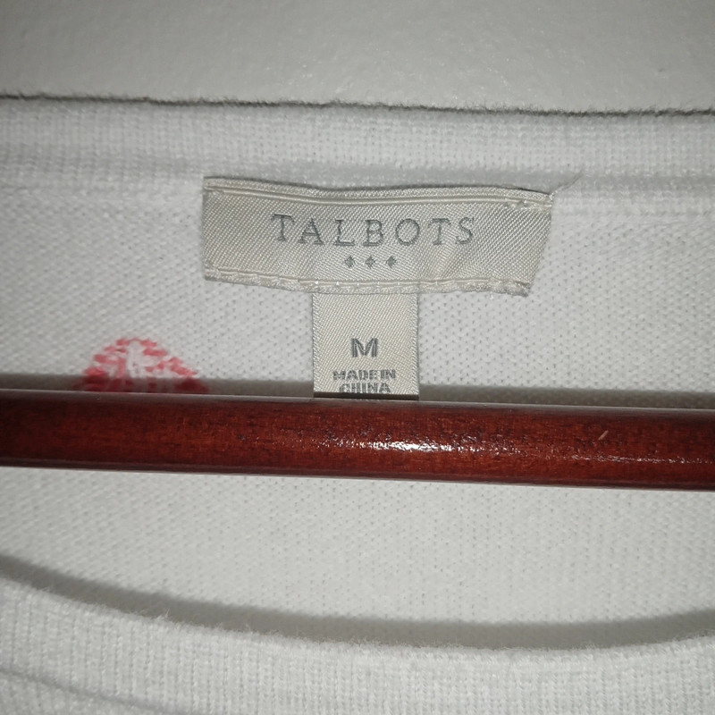 Talbot's White Crewneck Sweater with polka dots 100% Cotton Size M 5