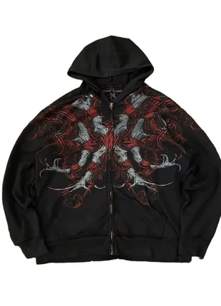 Hoodie noir zippé motif tribal rouge – style gothic Y2K, brand: y2k, condizioni: Ottime, taglia: M, €49.99, €53.19 include la Protezione acquisti