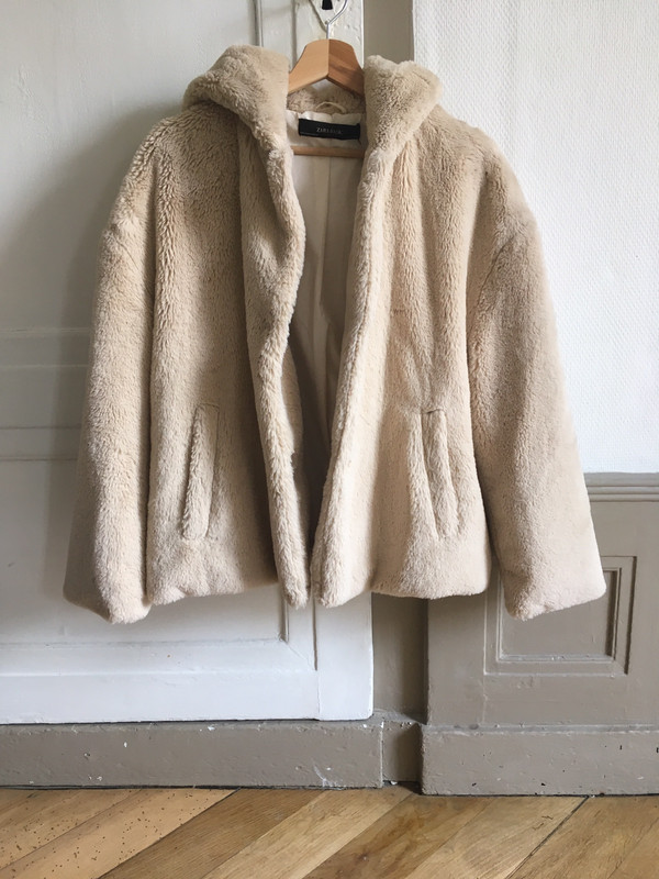Manteau veste fourrure Zara creme