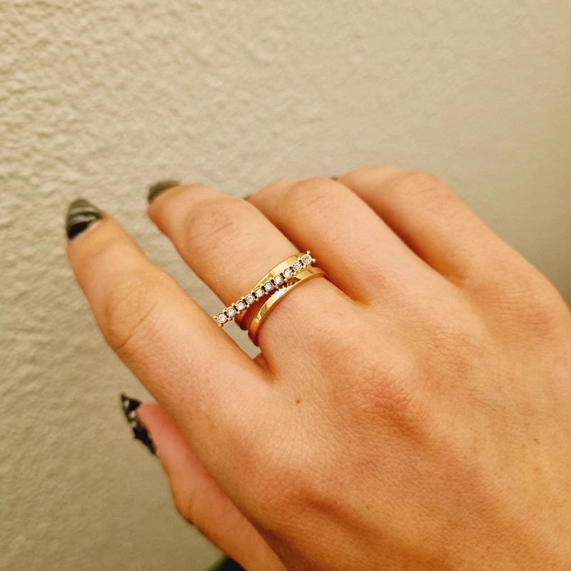 Bague dorée avec barre et strass en acier inoxydable réglable 3