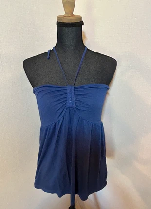 Haut tour de cou bleu électrique 38 avec strass sur noeud décolleté, condition: Very good, size: M / 38 / 10, €5.00, €5.95 includes Buyer Protection