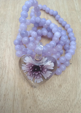 Collier en lepidolite pendentif verre Murano, marque: lithotherapie, état: Très bon état, 19,00 €, 20,65 € Protection acheteurs incluse