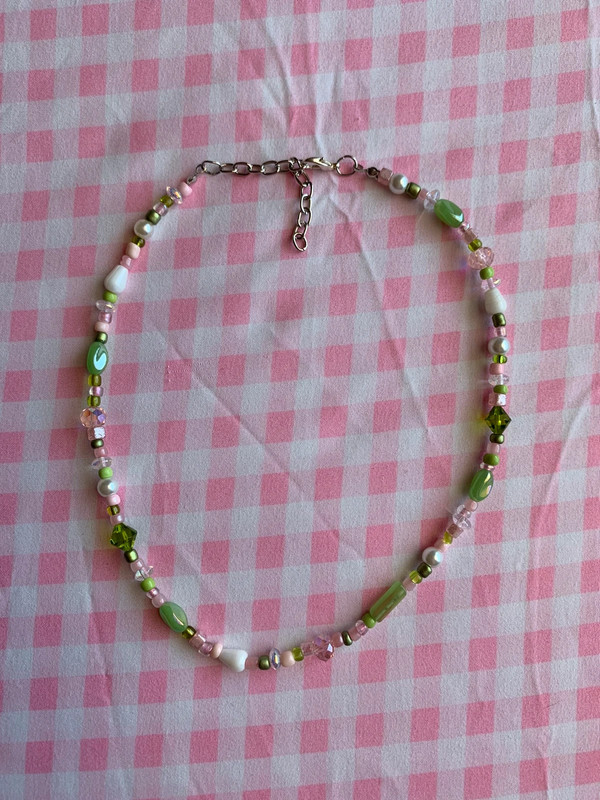 pink and green beaded necklace 1