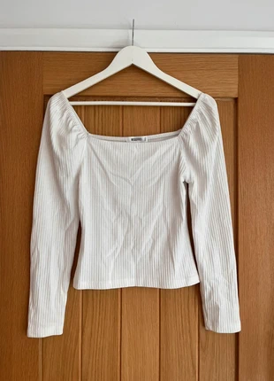 Missguided White Ribbed Long Sleeve Square Neck Top, brand: Missguided, condition: Very good, size: S / UK 8-10, £2.00, £2.80 includes Buyer Protection