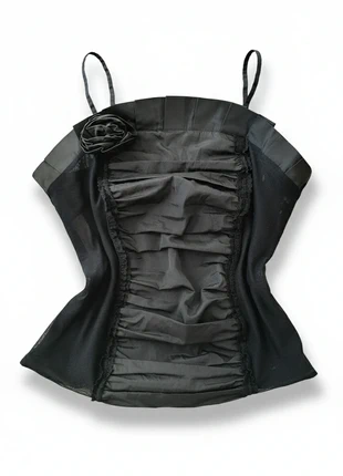 Top Goth Corpetto Mesh Nero con Rosa in Tessuto, marque: Vintage Dressing, état: Très bon état, taille: M / 38 / 10, 9,00 €, 10,15 € Protection acheteurs incluse