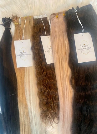 Verschillende soorten extensions 100% human hair, merk: Queens hairextensions, staat: Nieuw met prijskaartje, € 55,00, € 58,45 inclusief Kopersbescherming