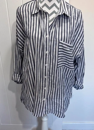 Peacocks Grey White Striped Collared Shirt Button Front Long Sleeves Size 18, brand: Peacocks, condition: Very good, size: L / UK 16-18, £4.00, £4.90 includes Buyer Protection Pro