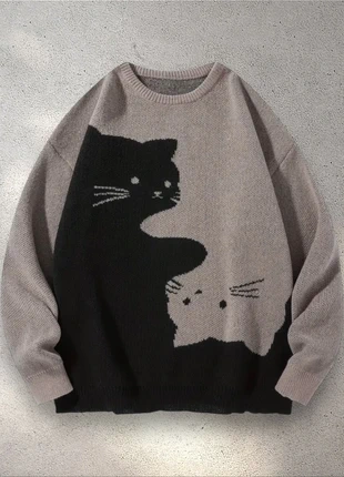 Pull en Maille Vintage Duo Chats Noir Gris Taille M - Old School USA 90s Y2K Knit Streetwear, marke: y2k, zustand: Sehr gut, größe: M / 38 / 10, 54,95 €, 58,40 € beinhaltet Vinted-Käuferschutz Pro