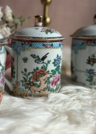 Set di 3 tazze in porcellana cinese con coperchio – dipinte a mano, marque: Mano, état: Très bon état, 30,00 €, 32,20 € Protection acheteurs incluse