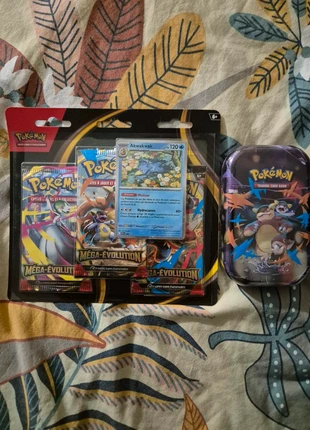 Lot mega evolution tripack+mini tin, merk: Pokémon, staat: Nieuw met prijskaartje, € 50,00, € 53,20 inclusief Kopersbescherming