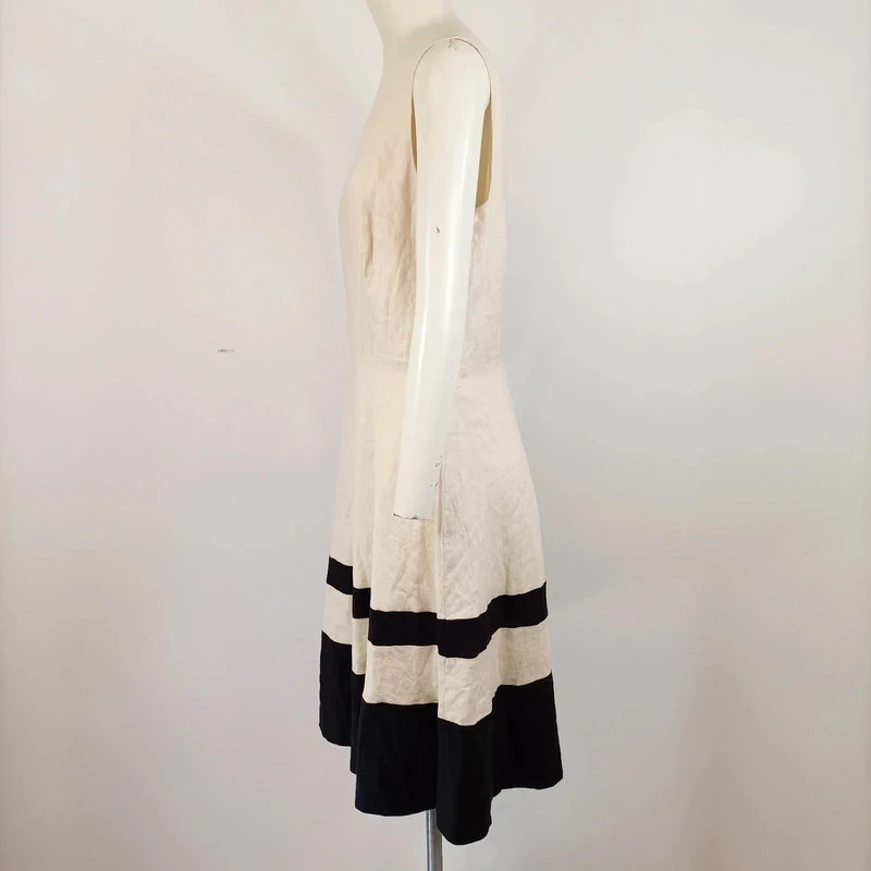 Robe évasée en lin bicolore crème et noire 1.2.3 Paris - Taille 38 - A656 - photo numéro 5
