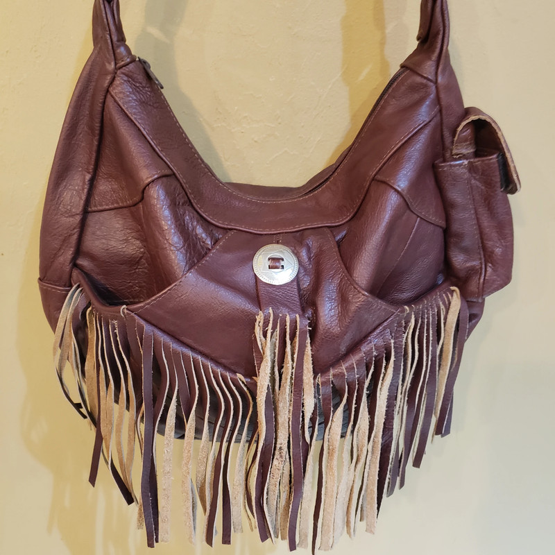 Western Boho Brown Leather Fringe Crossbody Bag Concho 2