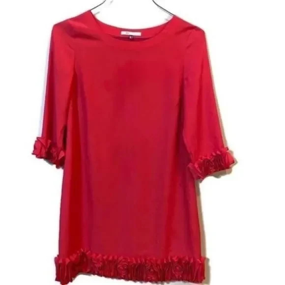 Red ruffle hem shift dress size 4 small 2
