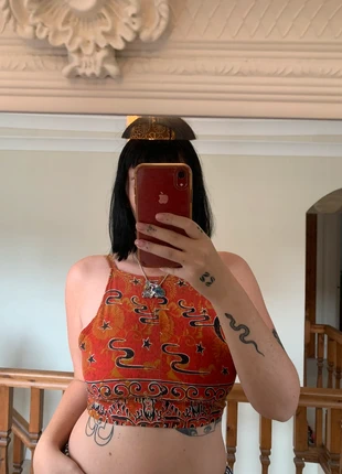 Oriental style red crop top y2k with tie back, brand: Vintage, condition: Very good, size: M / 10, £15.00, £16.45 includes Buyer Protection