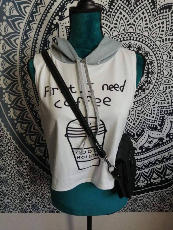 Top gris et blanc à capuche imprimé mug et message / romwe / (L)