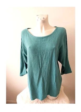 Blouse verte ample en gaze de coton légère manches 3/4 style bohème chic oversize, condition: New with tags, size: XXXL / 46 / 18, €19.00, €20.65 includes Buyer Protection