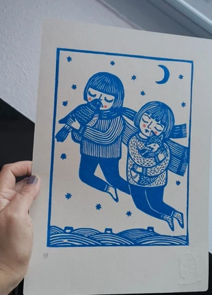 Linogravure filles renard et pigeon 🦊, brand: Cecilia Carrión print, condition: Very good, €17.00, €18.55 includes Buyer Protection Pro