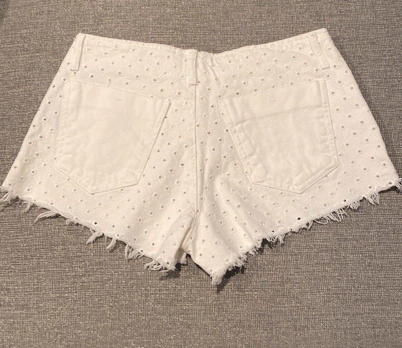 Zara Openwork Embroidery White Denim Shorts 4