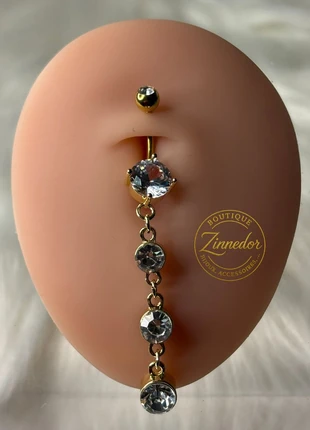 Piercing doré avec boule zircon et chaîne ornée de quatre ronds (AD029.5), brand: De, condizioni: Nuovo senza cartellino, €7.50, €8.58 include la Protezione acquisti Pro