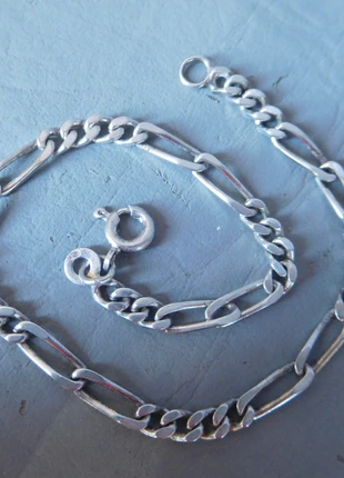 bracelet gourmette ancienne chaine figaro 18,5 cm grise argent massif femme jeune homme, merk: argent massif, staat: Heel goed, € 33,00, € 35,35 inclusief Kopersbescherming Pro