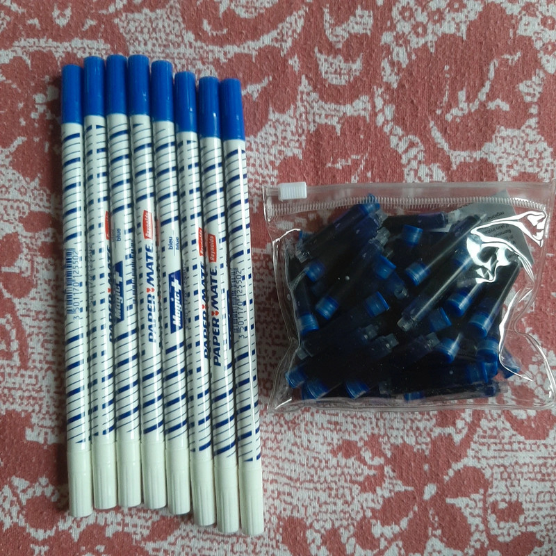 Effaceur+cartouche encre bleue pour stylo plume