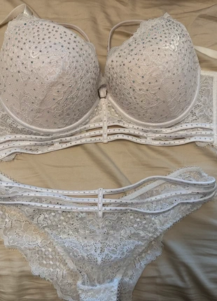 Weisses Unterwäsche set dessous strasssteine glitzer y2k vintage, marque: Set, état: Neuf sans étiquette, taille: M / 38 / 10, 7,50 €, 8,58 € Protection acheteurs incluse