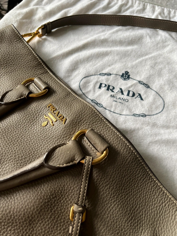 Prada Vitello Phenix Brown Leather Shoulder Bag ()