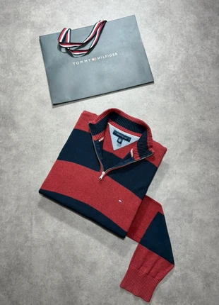 Pull Half Zip | 1/4 zip col camionneur Tommy Hilfiger Bleu marine et rouge - 100% coton - Taille L °, brand: Tommy Hilfiger, condition: Very good, size: L, €24.99, €26.94 includes Buyer Protection Pro