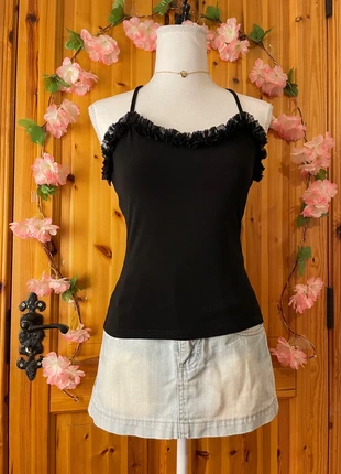 Black Ruffle Trim Halter Top | Sleek Fit | Romantic Minimalist Style | 601., brand: Lolita, condition: Very good, size: S / 36 / 8, €18.50, €20.13 includes Buyer Protection