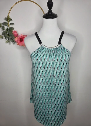 Haut Dos Nu Imprimé Vert d'Eau/Noir Barre Métal Fluide Taille M (38/40), condition: Very good, size: M / 38 / 10, €1.50, €2.28 includes Buyer Protection