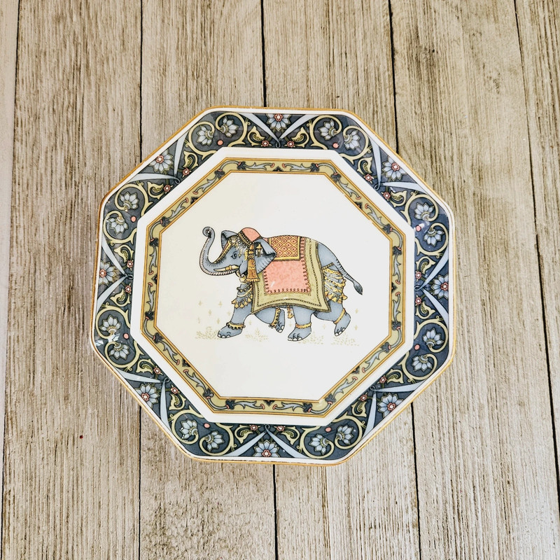 Vintage Blue Elephant Wedgewood Bone China 4.75" Octagonal Decorative Trinket Plate Jewelry Holder 2