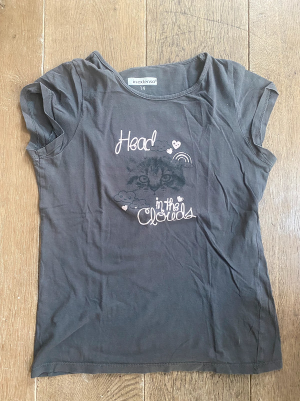 tee shirt gris 12/14 ans chat